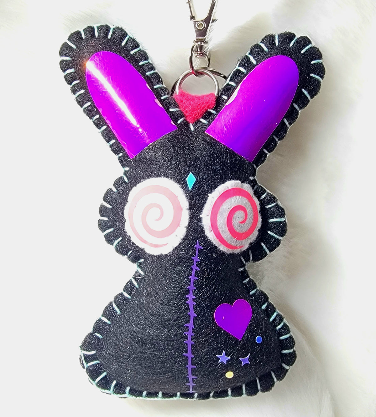 OOAK Mini magic wand Bunny Plush keychain / bag charm - Handmade - Ready to ship